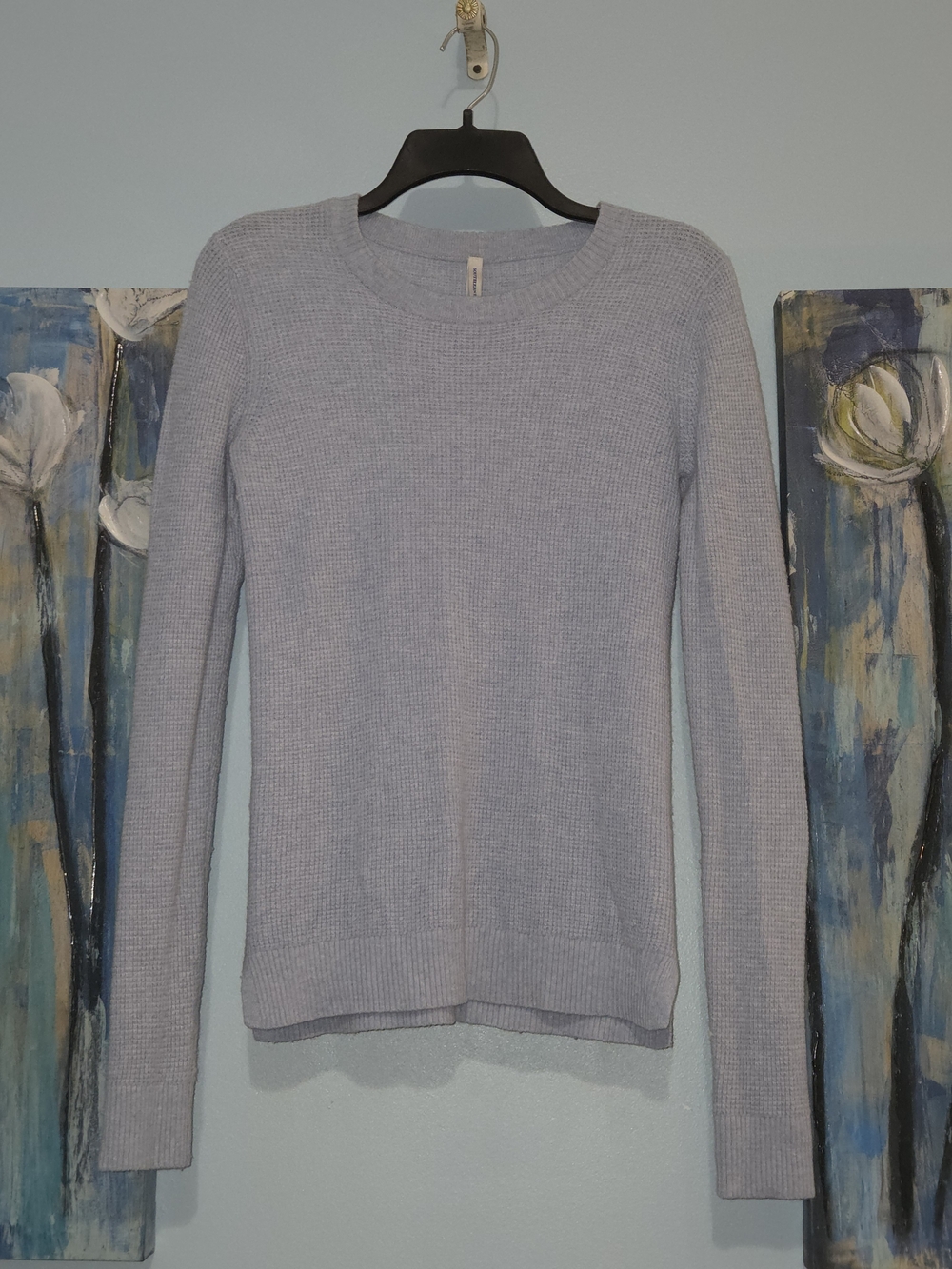 Light Blue Women's Waffle-Knit Crewneck Sweater